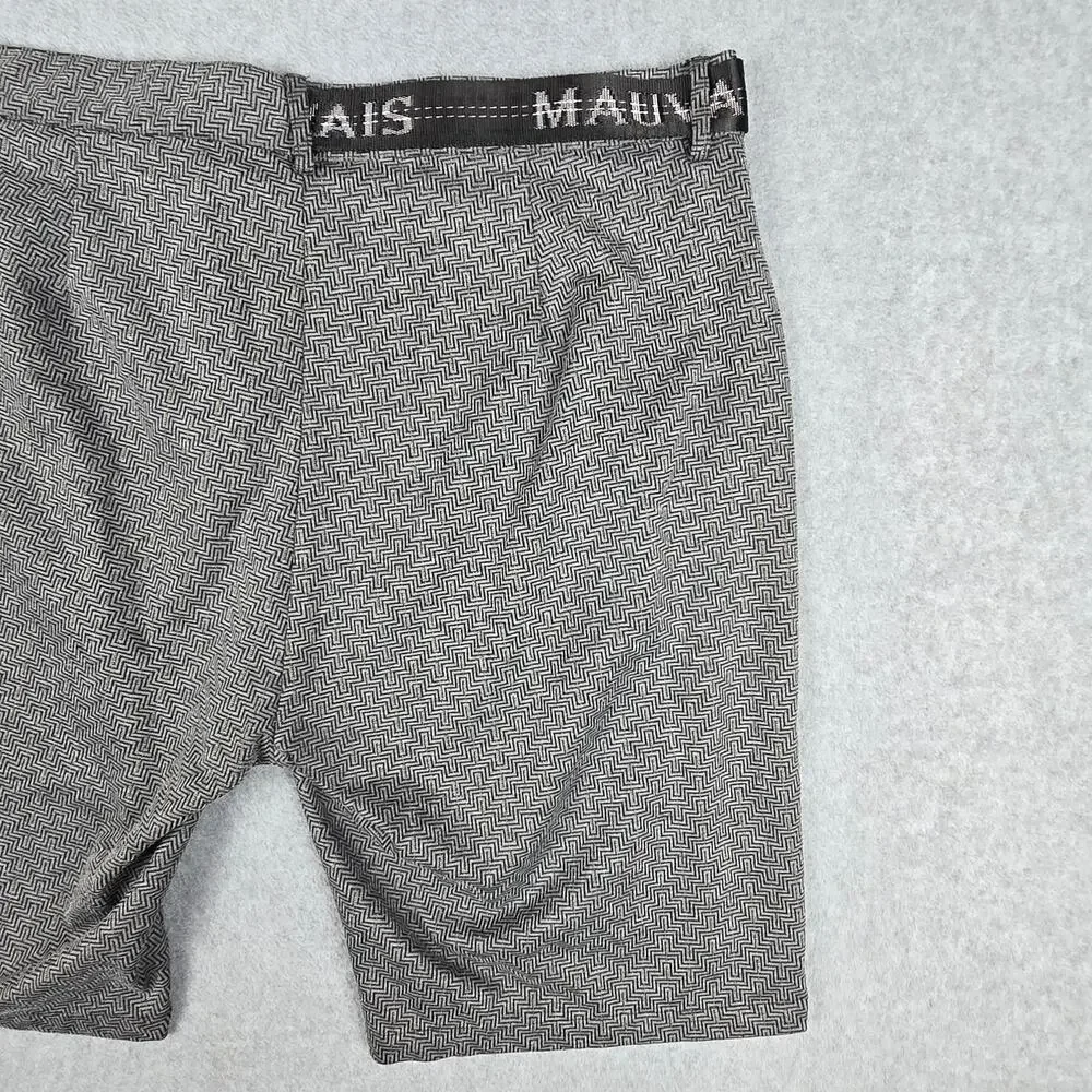 Mauvais 38 Louvre Gray Flat Front Shorts Logo Waistband Geometric Print Pattern